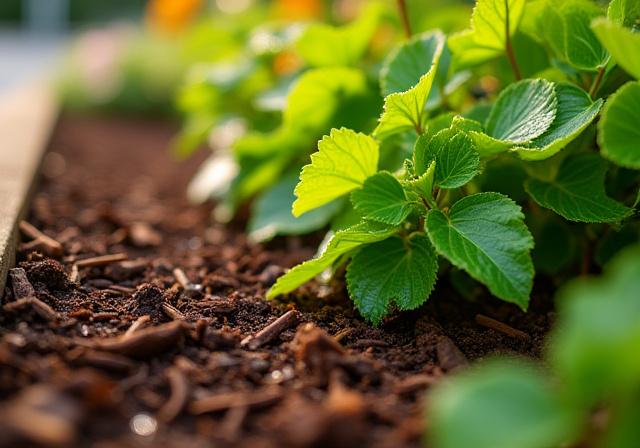 Freshly mulched flowerbed with vibrant new plantings, enhancing curb appeal